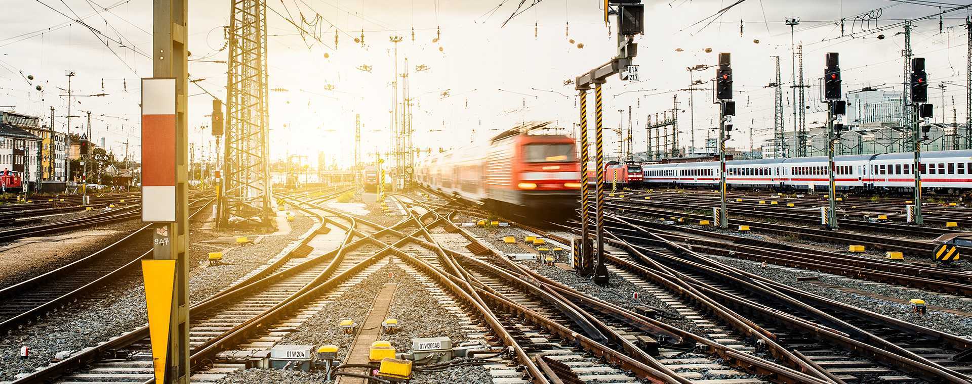 A train in a train yard.